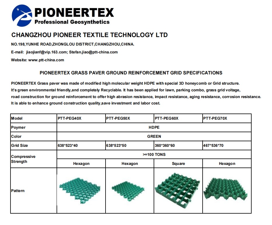 ESPECIFICAÇÕES DA PAVIMENTAÇÃO DE GRAMA PIONEERTEX