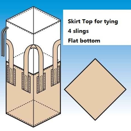 200gsm PP tecidos sacos enormes 1500KGS dos PP com parte superior da saia para empacotamento da areia/feijão